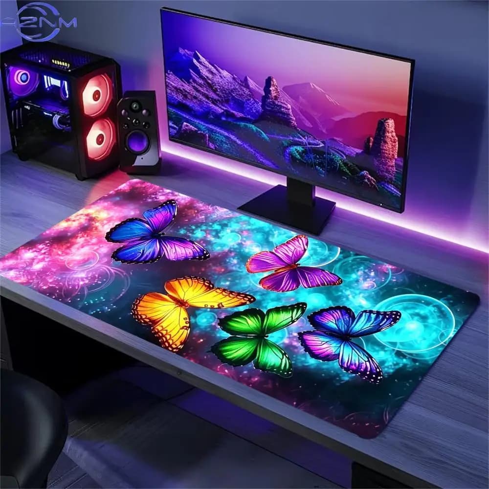 Galaxy Butterfly Large Desk Mat Non Slip Rubber Gaming Mouse Pad Stitched Edge Cosmic Keyboard Mat for PC Laptop Office Desktop