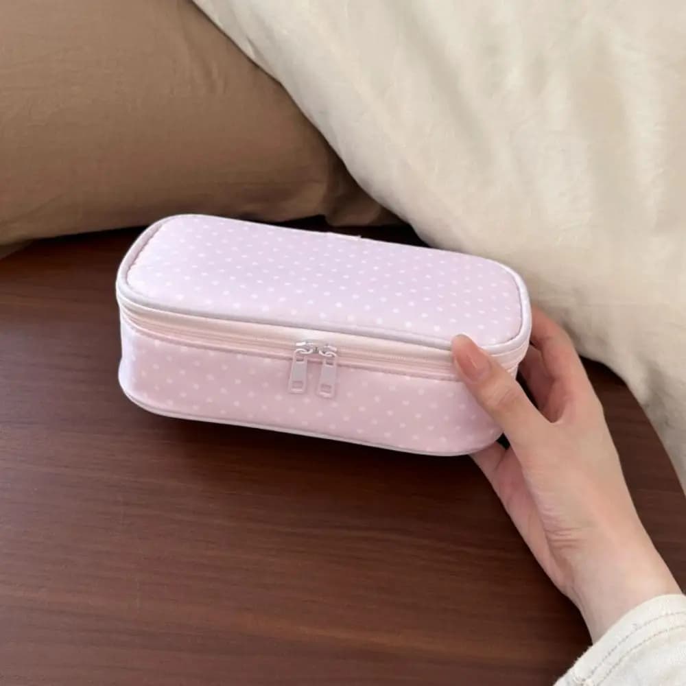 Simple Pink Polka Dot Pencil Case Multi-Use Large Capacity Pen Bag Pencil Pouch Students