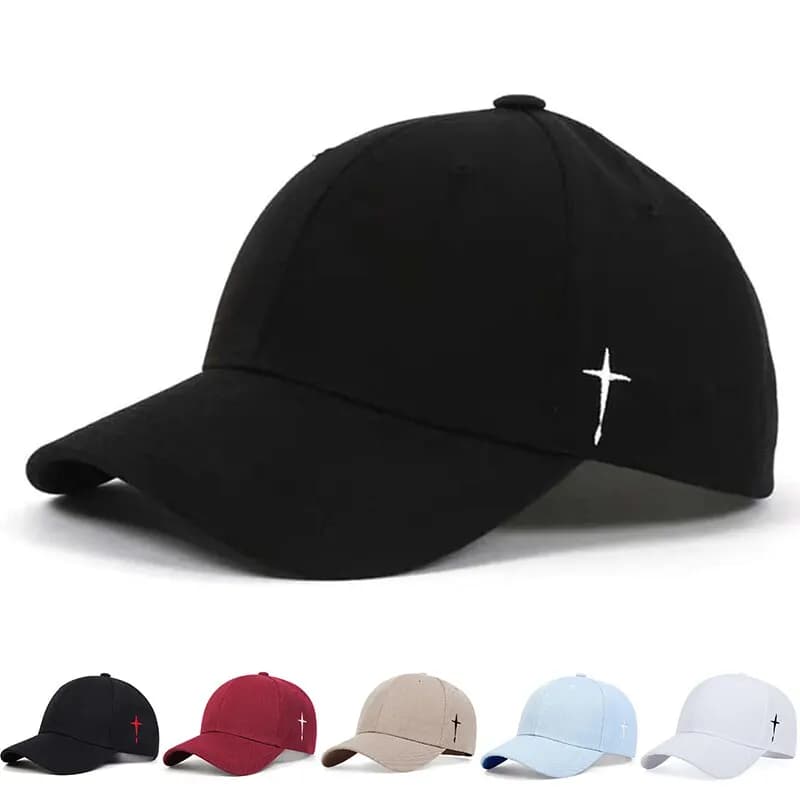 Baseball caps embroidered with simple unisex cross water droplets Adjustable casual hat for spring and autumn sun protection