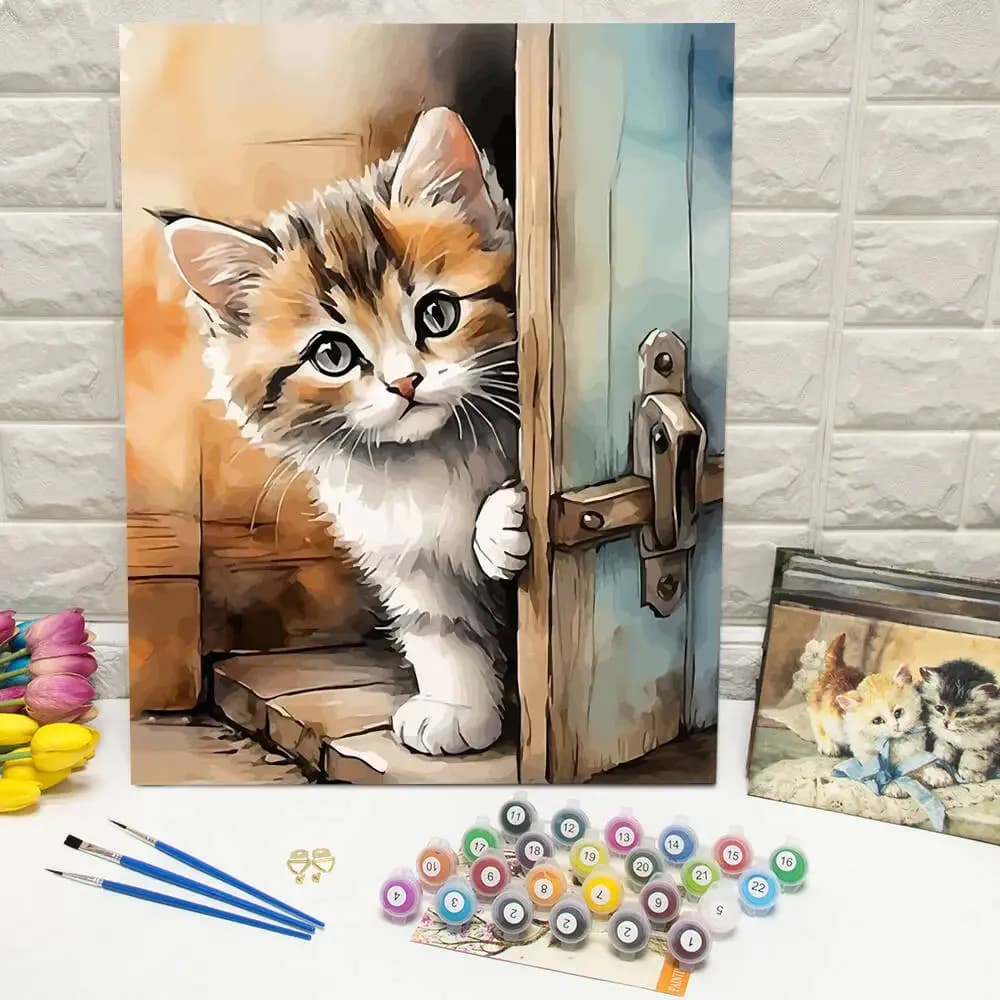 Digital Diamond Painting Kitten Cat Acrylic Paint By Numbers Door DIY Painting By Numbers On Diamond Animal Wall Decor Living