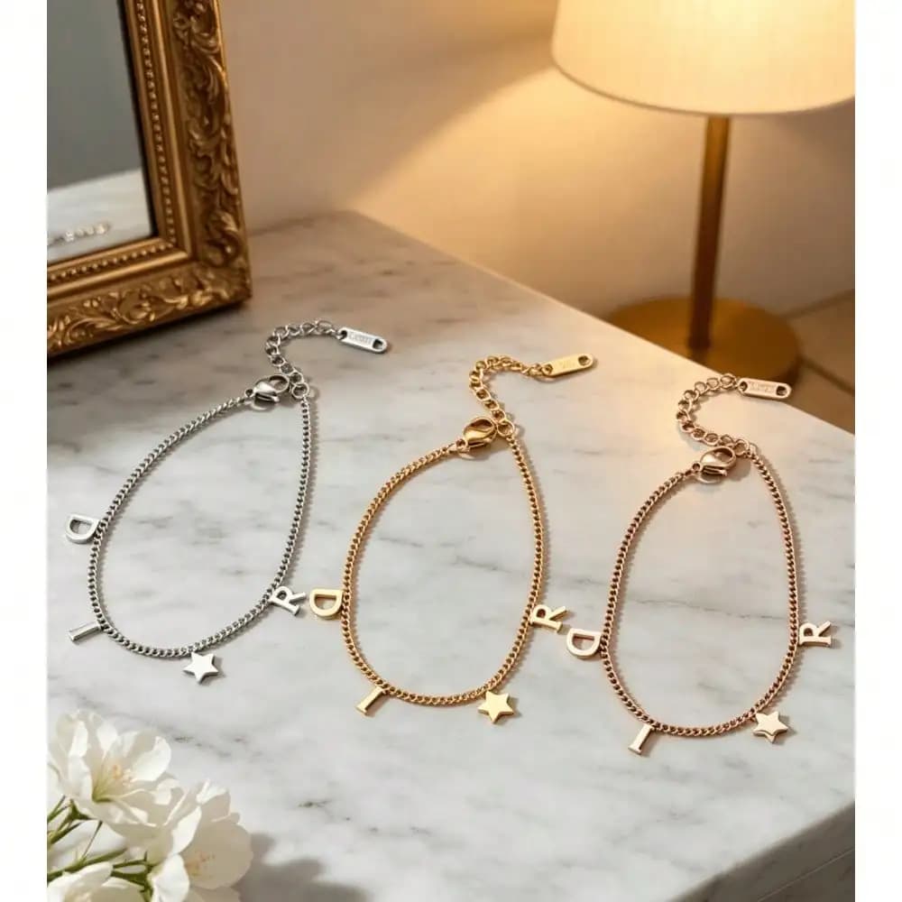 1 pezzo di gioiello da donna alla moda e versatile, braccialetto da donna in lega con lettera e stella personalizzati - Gioiello da donna lussuoso, adatto per l'uso quotidiano e per le feste