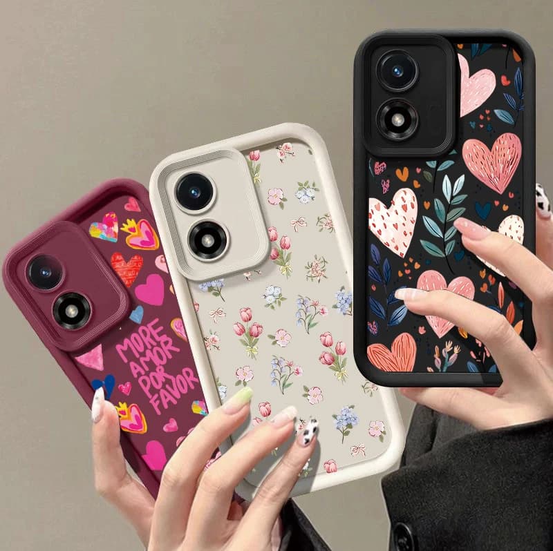 Cover a forma di cuore con fiori per Motorola Moto Edge 70 50 Pro 60 Fusion 40 Neo G22 G24 G84 G86 G53 G14 G15 G35 G52 G60 G75 G54