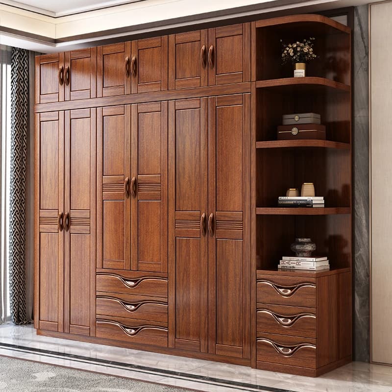 Armadio a Muro in Legno per Camera da Letto, Stile Nordico, Multistrato, Aperto, Organizzatore e Contenitore, Mobili per la Casa