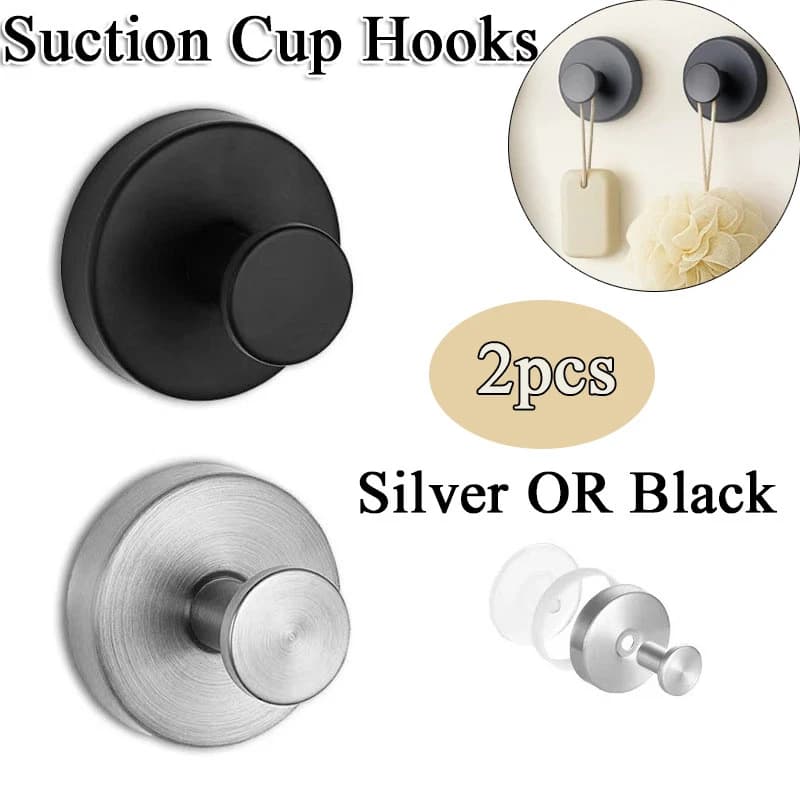 2 pezzi gancio a ventosa argento/nero in acciaio inossidabile non è necessario perforare porta asciugamani cappotto accappatoio gancio per cucina bagno WC