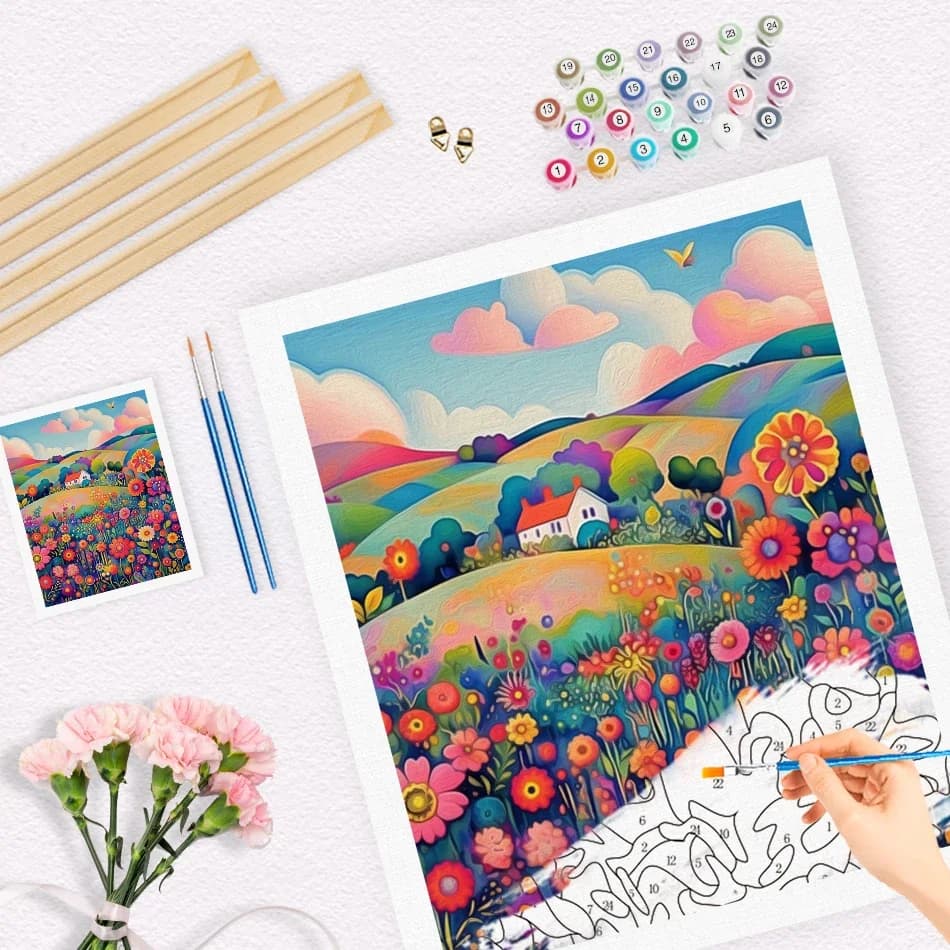 Dipingere con i numeri Olio Paesaggi di fiori naturali Set Dipinti su numeri Dipingere immagini con i numeri Arte della parete incorniciata moderna