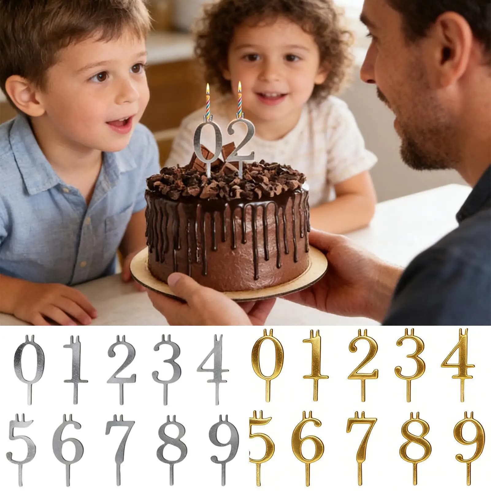Set of 10 Metal Numerals from 0 to 9, Reusable Decorations for Birthday Cakes