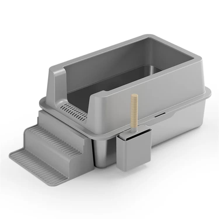 2025 Extra Large Stainless Steel Open Cat Litter Box Anti-Corrosion Semi-Enclosed Pet Cat Toilet 20L Inner Space Made Durable PP