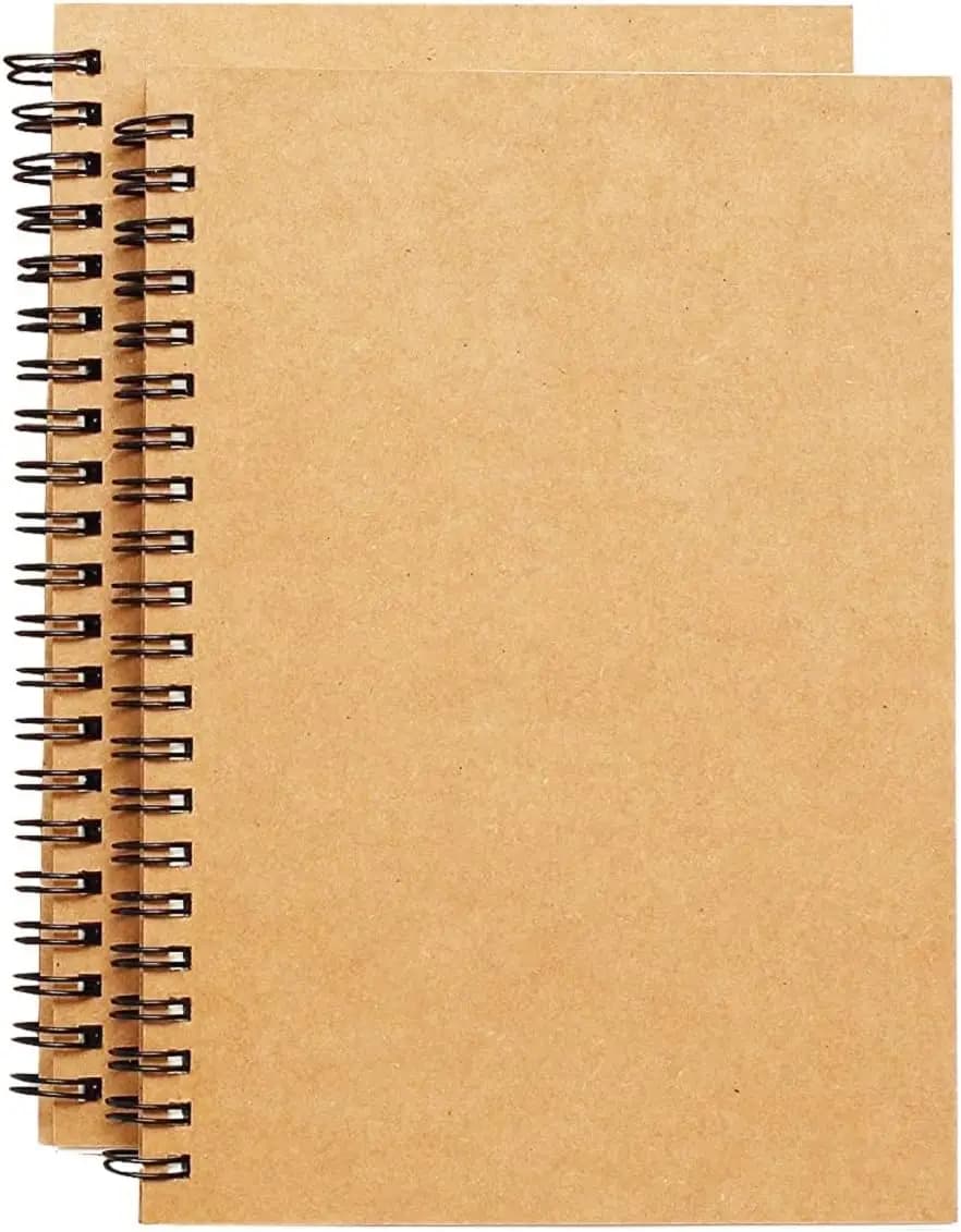 8.6x11.4 Spiral Sketch Book 2-Pack, 200 Pages, Built-in Drawing Board, Kraft Cover