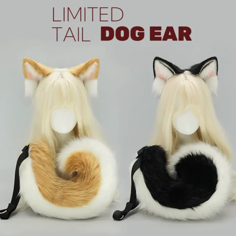 2025 Nuovo Halloween simulato peloso orecchio di cane fascia per capelli Lolita coda realistica set animale carino peluche coda di cane puntelli cosplay