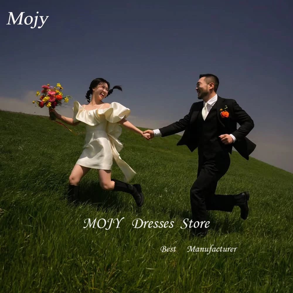 Mojy Abiti da festa corti da ballo 2025 Abiti da cocktail in raso con spalle scoperte personalizzati Garona Abito da sposa coreano Servizio fotografico