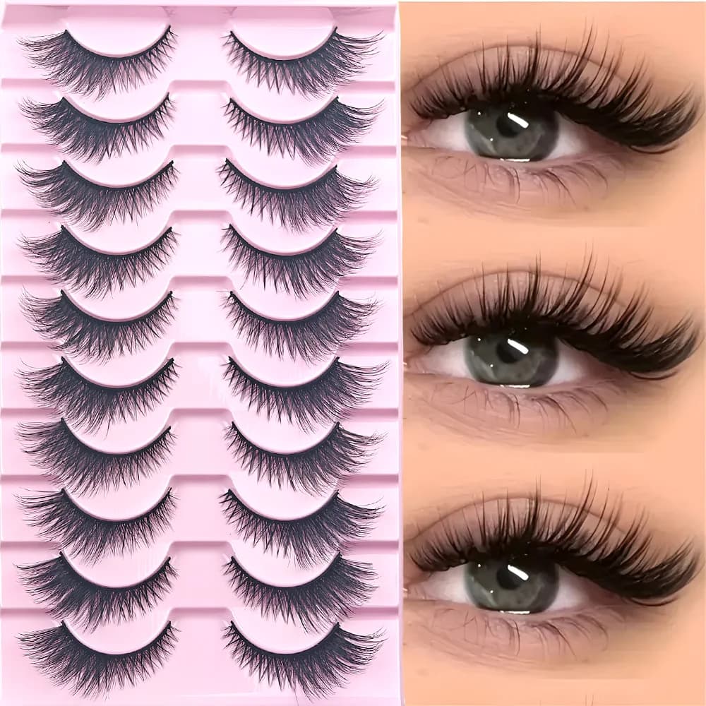 Face Style Inclined! 10 pairs of fake eyelashes with fox eyes design, short and long front, cartoon style, doll effect eyelashes, European-American style