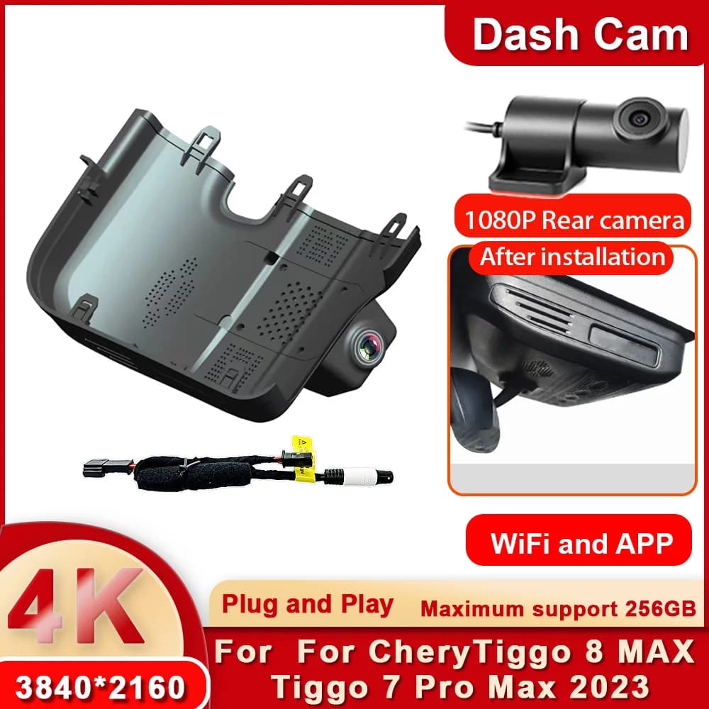 Dash Cam DVR per Auto 4K UHD 2160P WiFi per Tiggo 7 Pro MAX 2023 2024 Tiggo 8 2023, Registratore Video Plug and Play ad Alta Definizione con APP