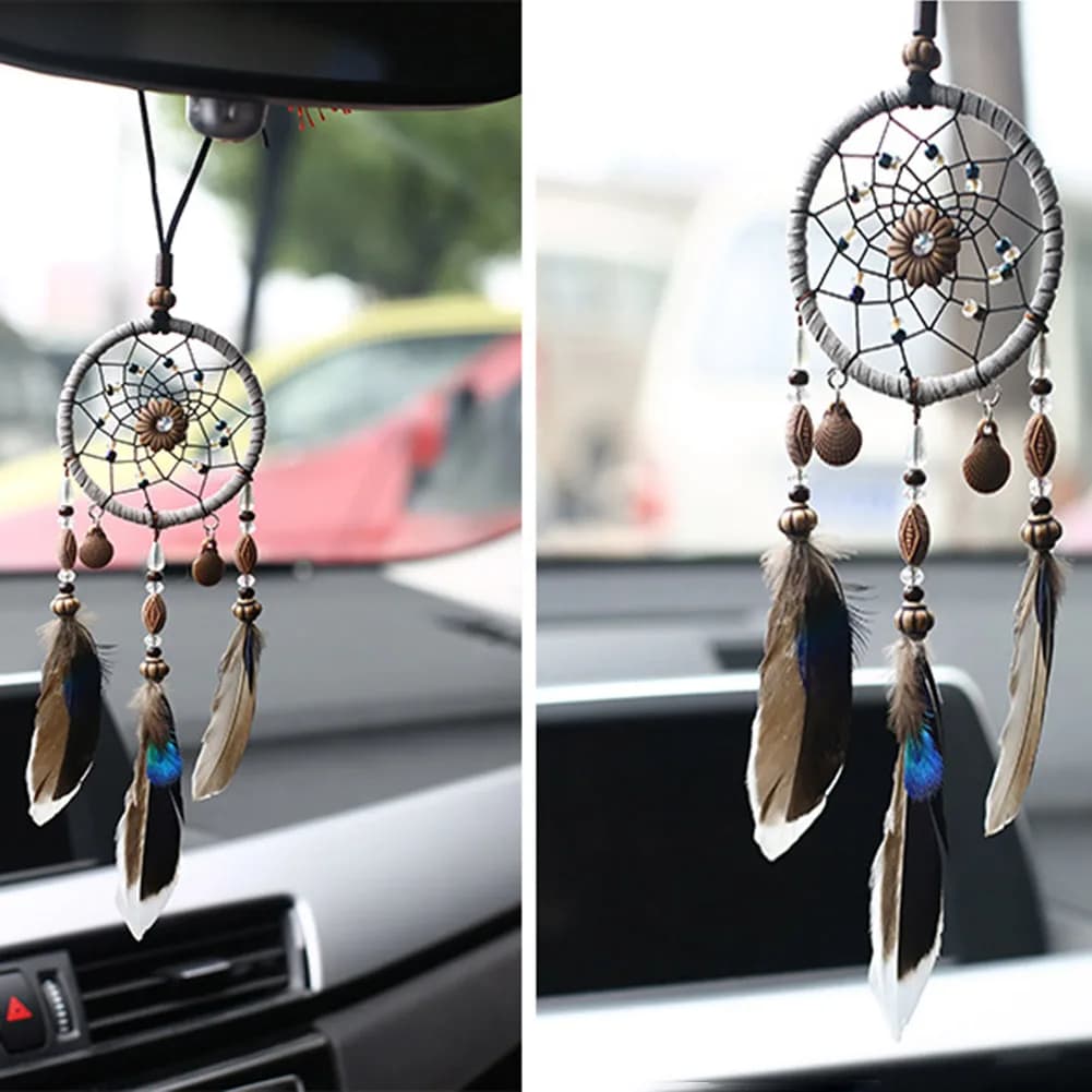 Mini Dream Catcher Car Pendant Accessory Interior for Girls Feather Mirror Hanging Pendant Home Decor Lucky Car Ornament Girls