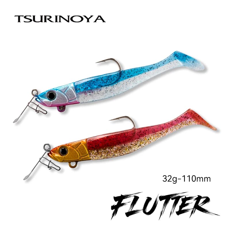 TSURINOYA FLUTTER 110mm 32g Esca Morbida a Coda a T con Testa Piombata e Pale per Lanci Lunghi, 2 Pezzi, per la Pesca di Merluzzo e Spigola, Esca Affondante