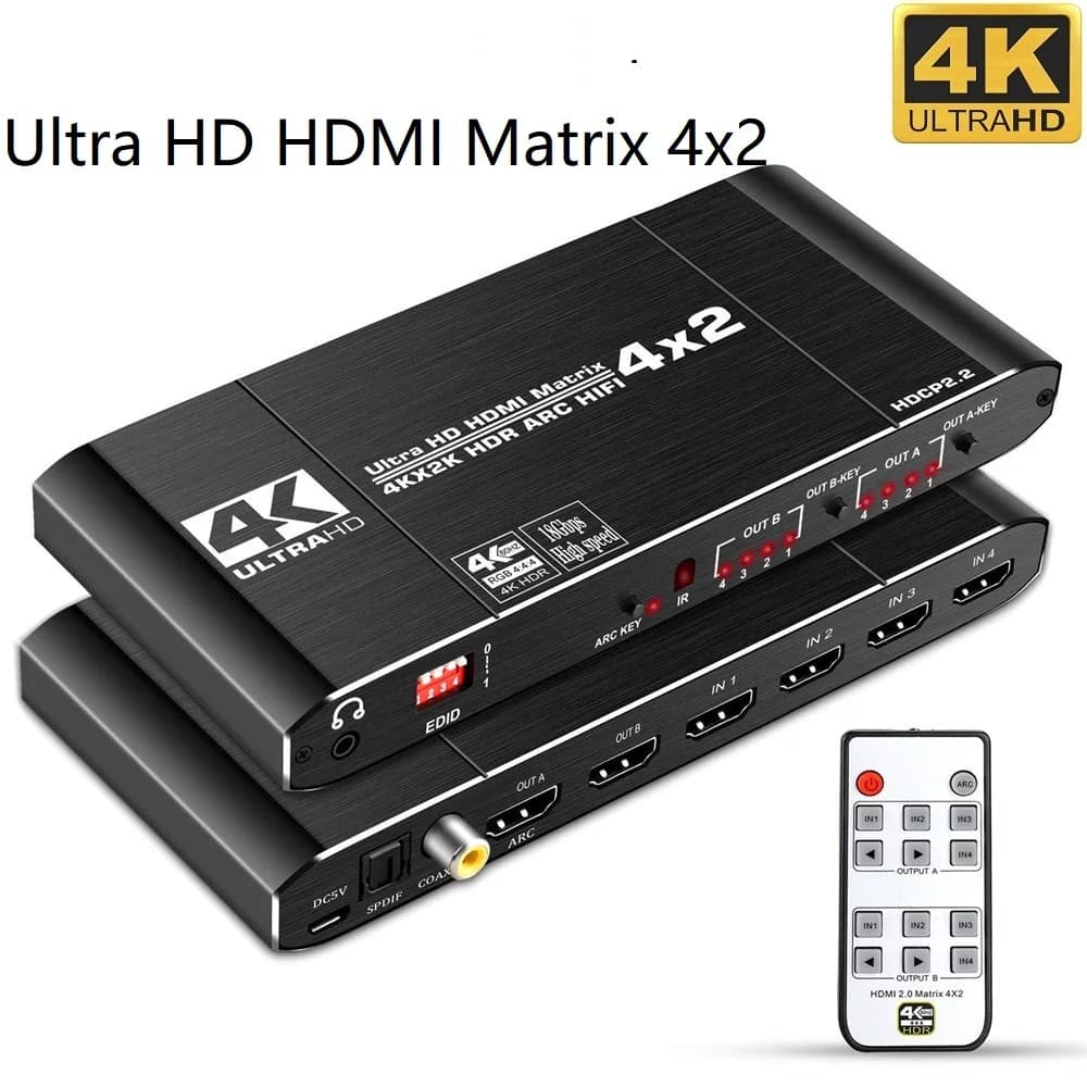 Splitter Switch a matrice 2.0 compatibile con HDMI 4x2 4 k60hz HDR UHD 18Gbps estrattore Audio ad arco SPDIF coassiale 3.5mm Audio EDID HDCP2.2