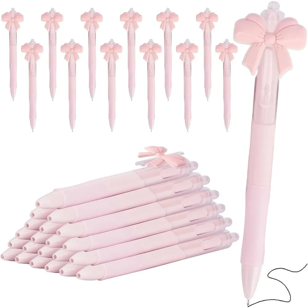 5‑20 Pcs Pink Bow Retractable Gel Pens Black Ink Coquette Aesthetic Birthday Bridal Shower Back To School Office Party Favor