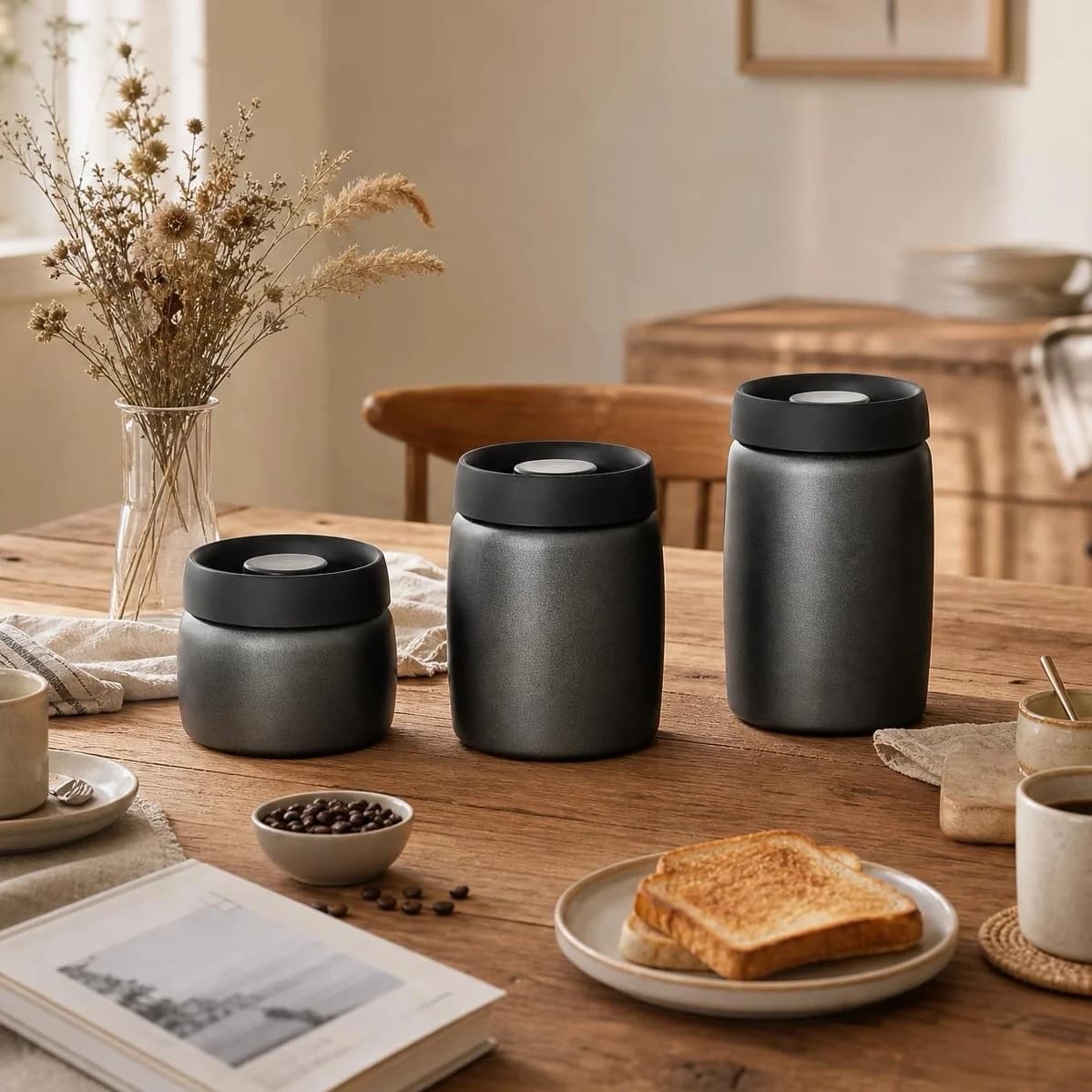 Coffee Bean Vacuum Storage Container Stainless Steel Light-Proof Jar Drawer Black Camping Canister Airtight Cafe Accessories Set