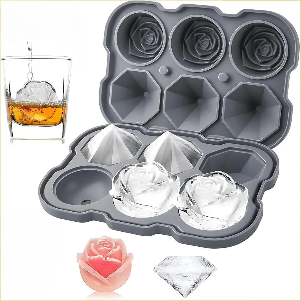 Stampo per Sfere di Ghiaccio a Forma di Rosa in Silicone Alimentare, Vassoio per Ghiaccio Sferico per Whisky, Gadget da Cucina per Congelatore con Facile Rilascio