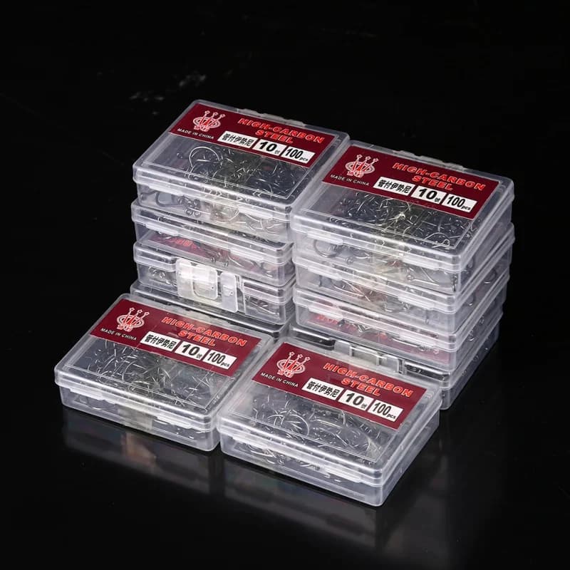 100 pcs/box high carbon steel durable barbed hook fishing equipment rock equipment accessories with box