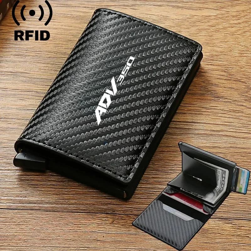 Portacarte RFID in Pelle e Fibra di Carbonio, Portafoglio Trifold Magico Nero da Uomo per Accessori Moto Honda ADV350 ADV 350