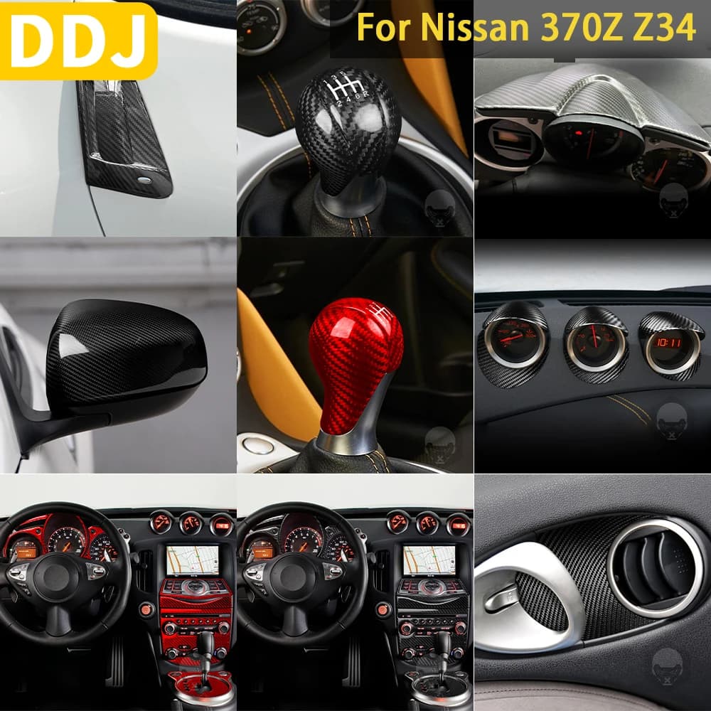 For Nissan 370Z Z34 2009-2018 Car Carbon Fiber Interior Cover Sticker tachometer mirror Gear Console Trim
