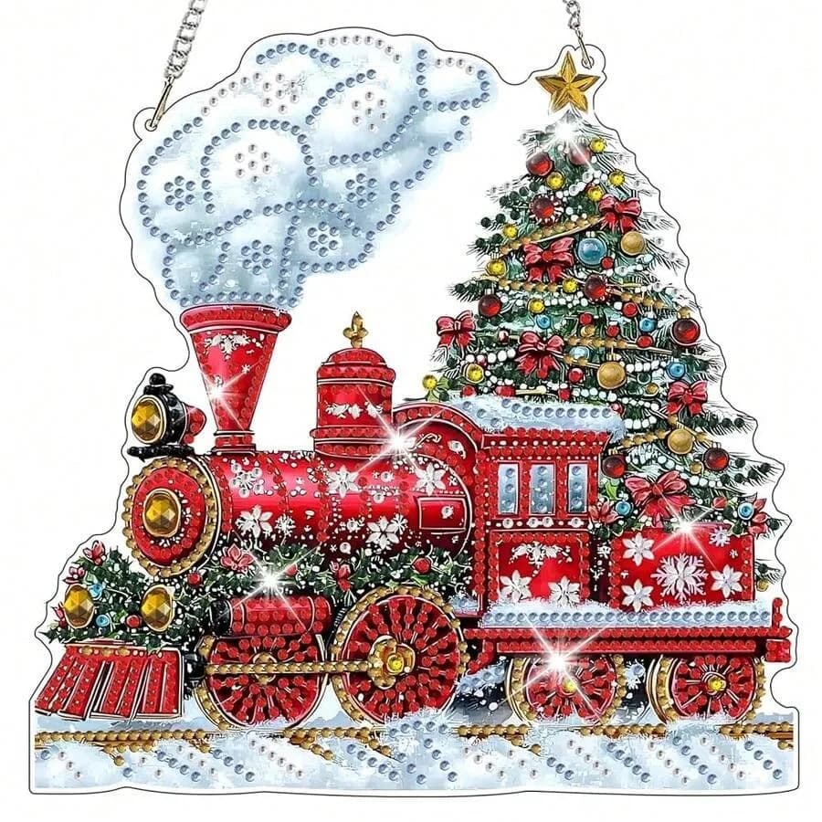 NAIMOER Kit da appendere con diamanti per Natale per adulti, acchiappasole con diamanti a forma di treno natalizio, pittura con diamanti 5D a forma speciale per l'autunno