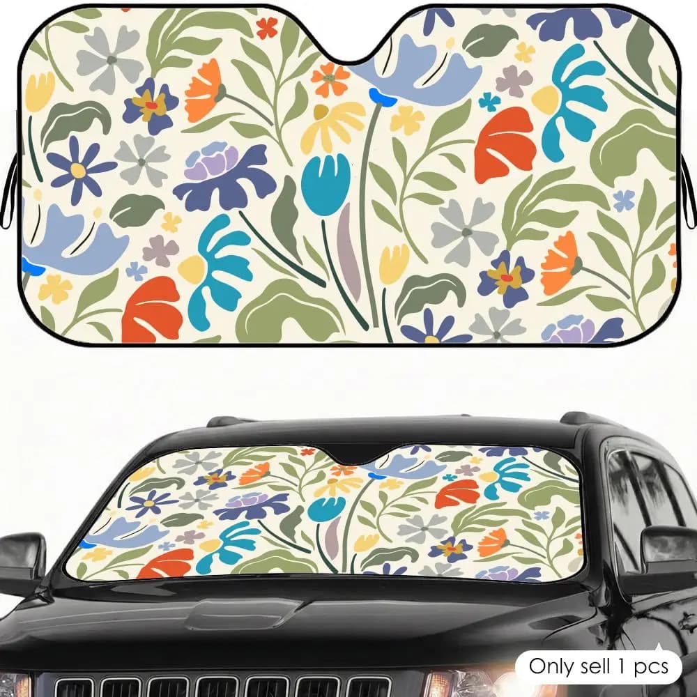 Parasole per auto con fiori selvatici astratti in stile Boho, protezione UV, copertura riflettente pieghevole per isolamento termico