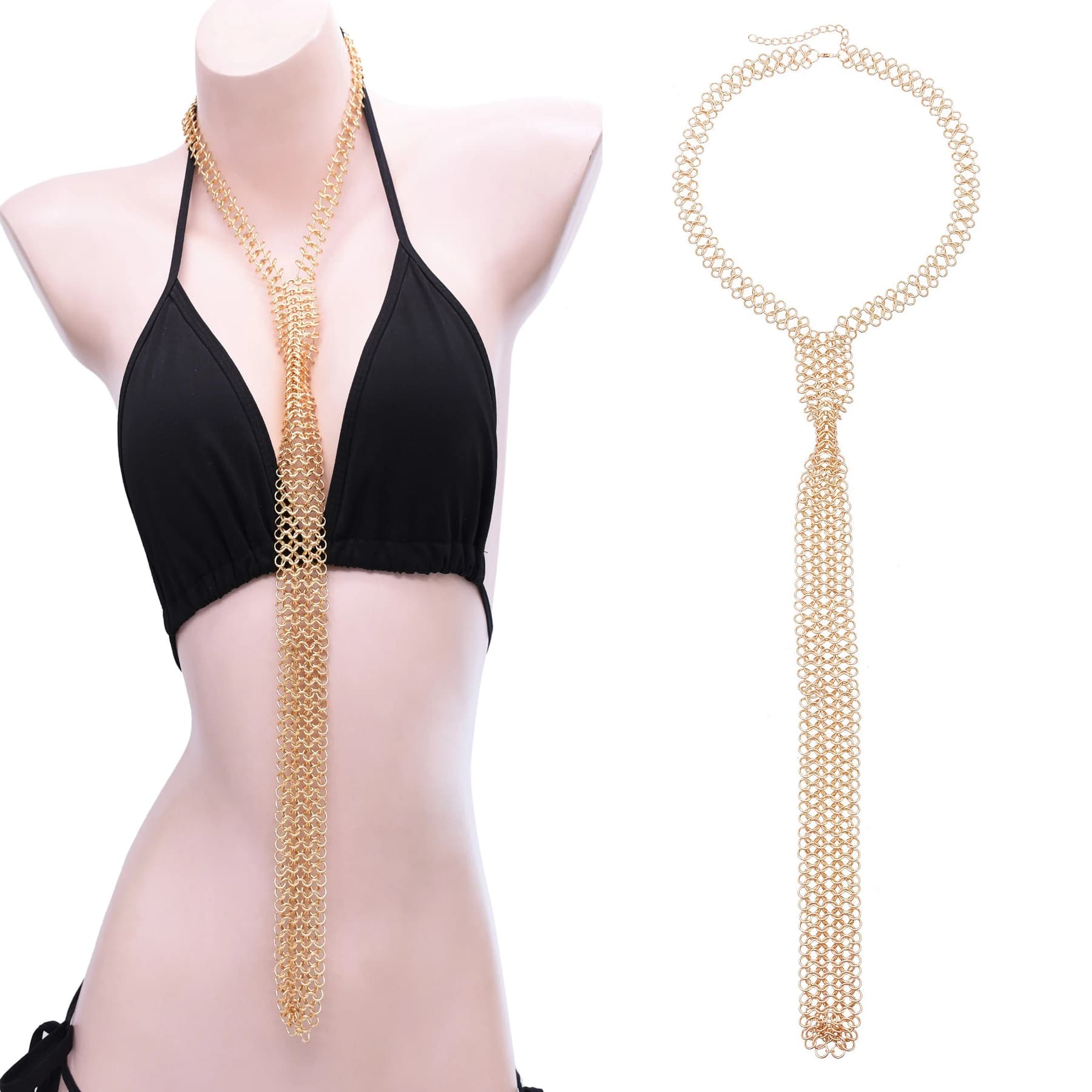 Golden Gun Black Alloy Whip Chains Tie Necklace for Women Men Trendy Personality Hip Hop Party Tie Necklaces Jewelry Accessroies