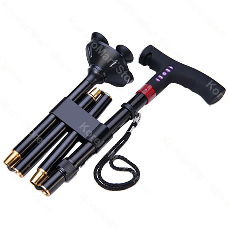 Smart Folding Telescopic Stroller Stick for Seniors, Ultralight, Portable, Alarm Multifunction, Trekking Stick