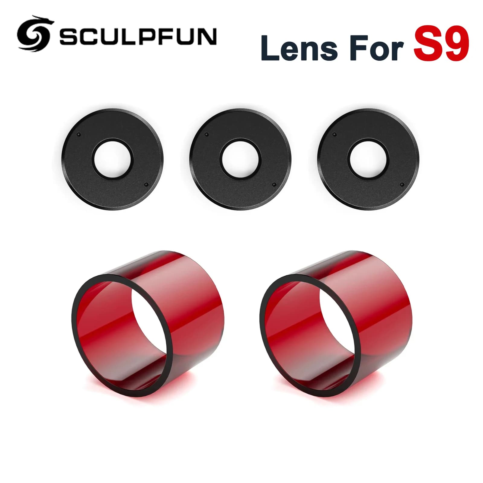 SCULPFUN S9 Lente di messa a fuoco 3 pezzi Anelli di tenuta + Lente standard per macchina per incisione laser Trasparente Anti-fumo Anti-olio