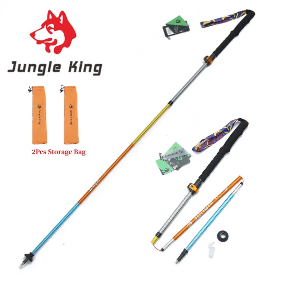 JUNGLE KING 7075A trek rod with 5 aluminium alloy sections, folding rod and portable telescopic, for mountaineering and hiking