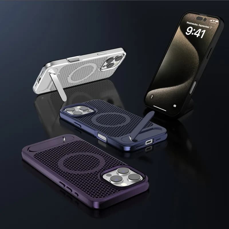 Custodia magnetica per telefono con raffreddamento a nido d'ape cavo 3D per iPhone 12 13 14 15 16 Pro Max Plus con supporto rigido sottile rigido