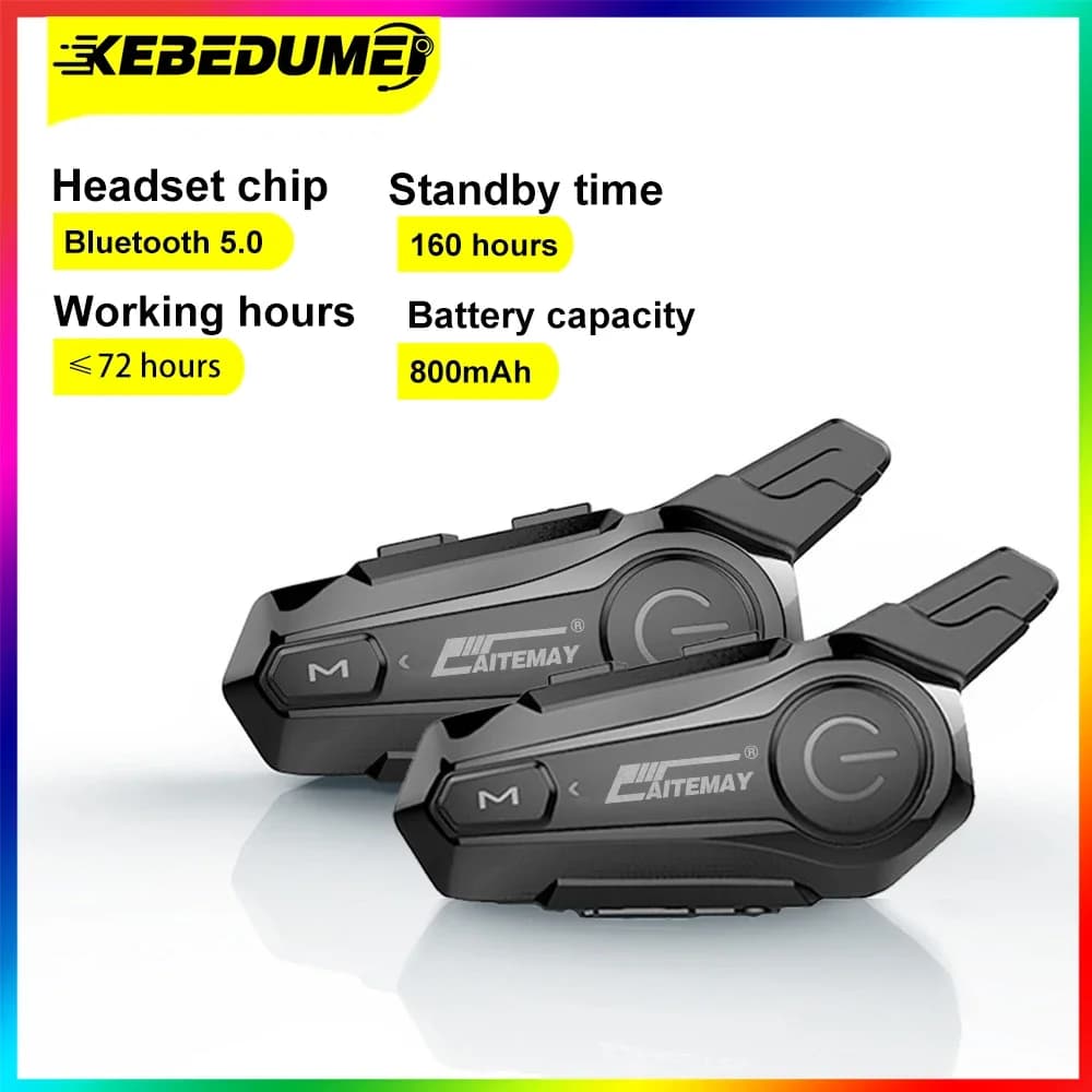 Kebidumei Moto Bluetooth Interfono Casco Auricolare Intercomunicador Moto Impermeabile 30M Interfono Wireless Walkie Talkie