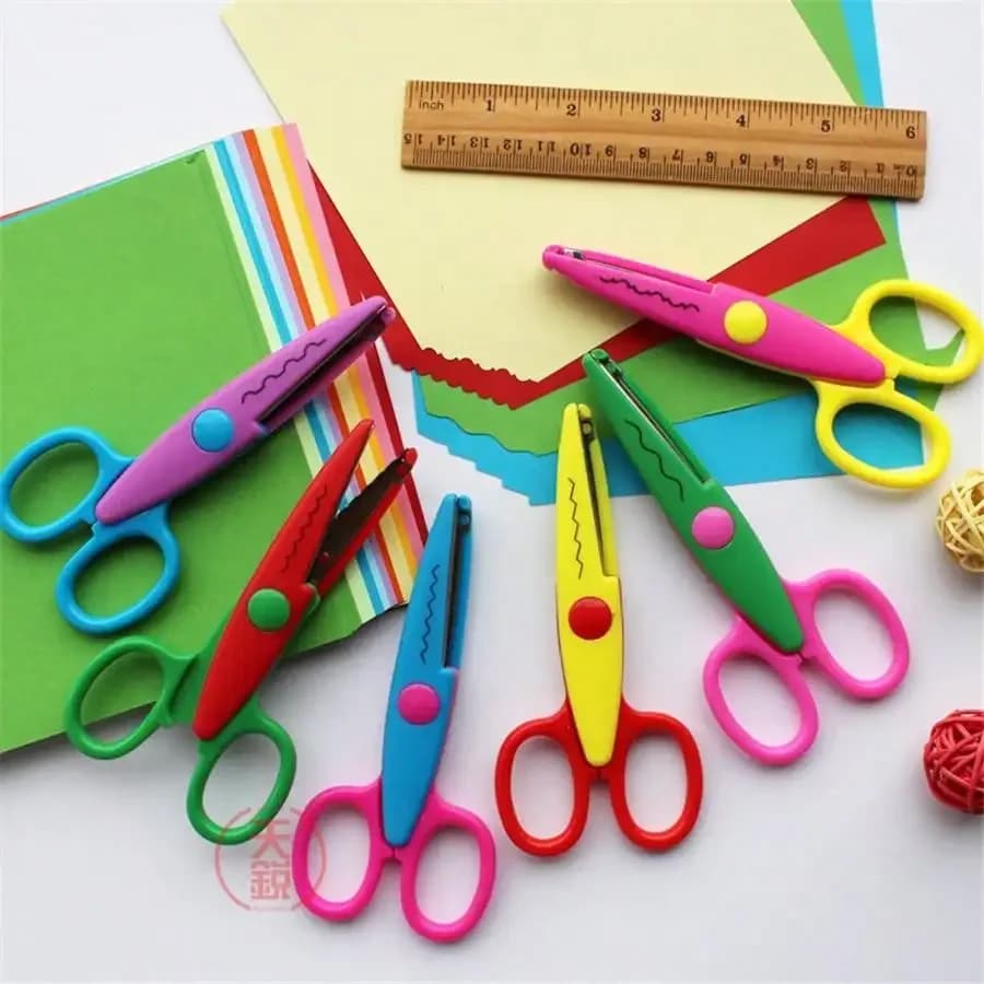 Child Safety Scissor Set of 6 - Various Shapes, Stainless Steel & PPSU Handmade Scissors for Scrapbooking, Art Projects