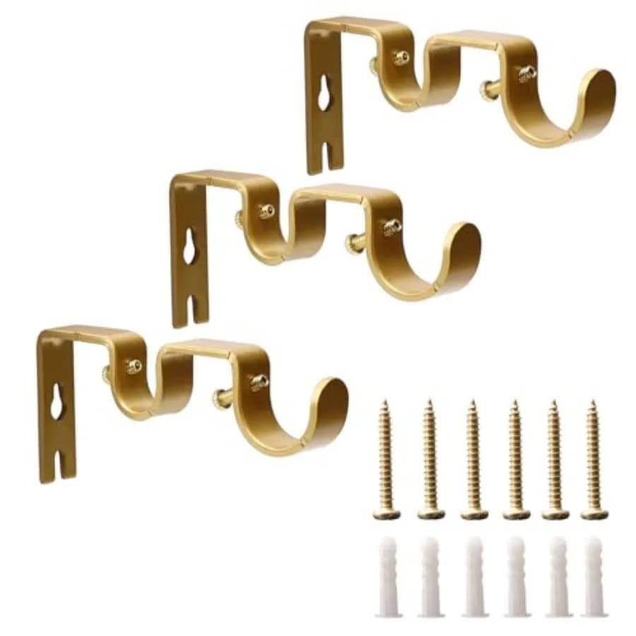Double Curtain Rod Bracket 3 Pack Metal Curtain Rod Holders for Wall, Sturdy Double Rod Curtain Brackets for 1" and 5/8" Rod, W