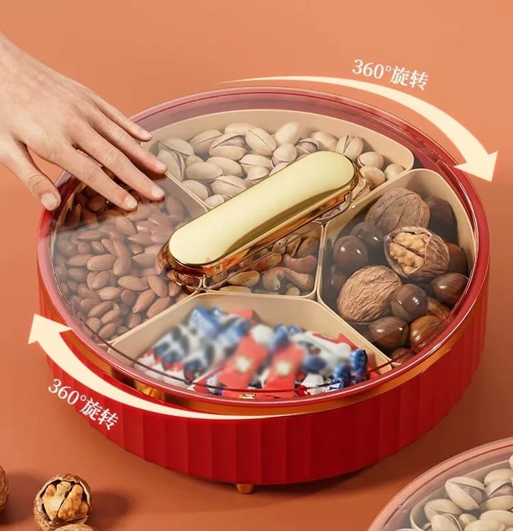 Scatola portaoggetti con piatto girevole per frutta secca, contenitore per snack multifunzionale di alta gamma, scatola per zucchero.