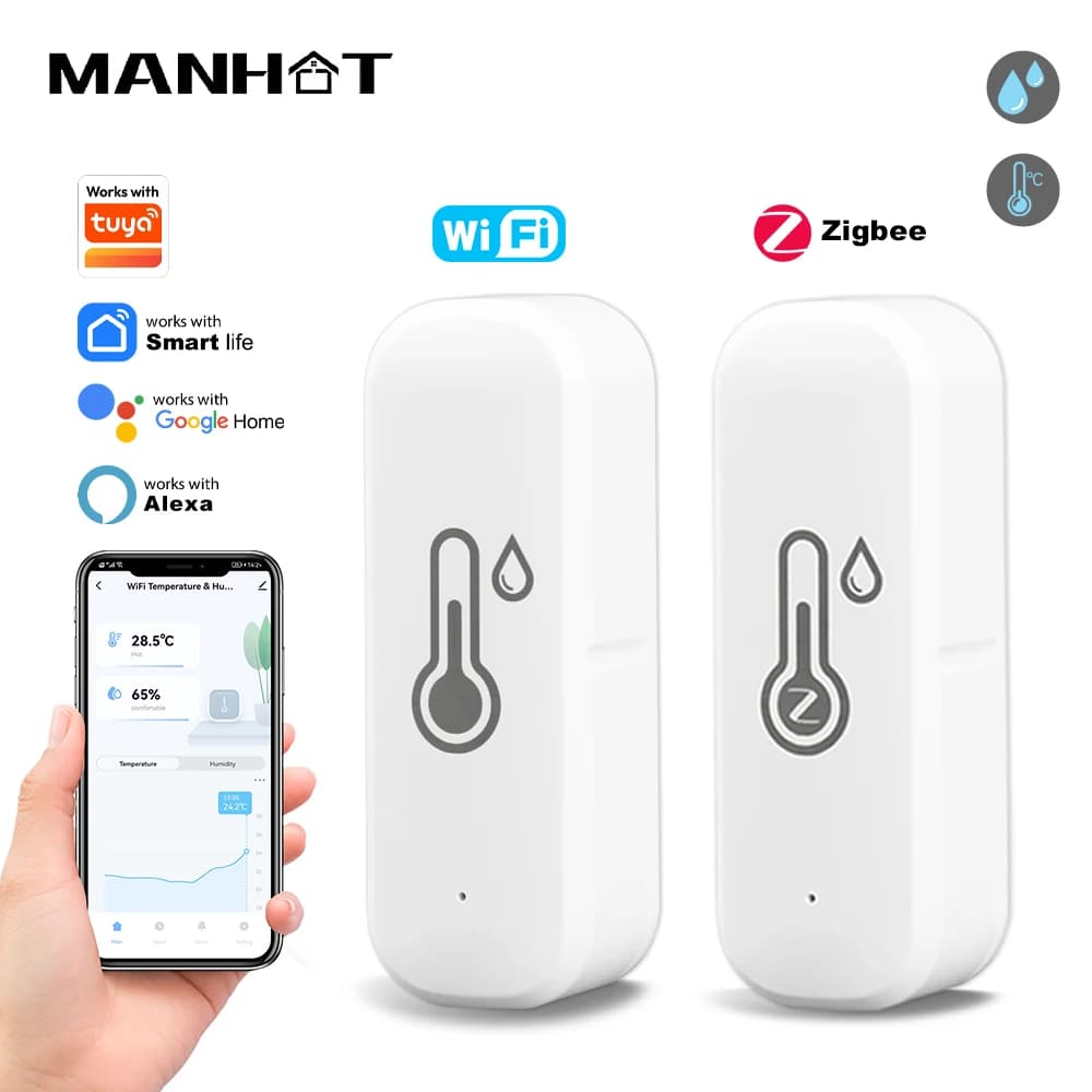 Tuya Zigbee/Wifi Sensore intelligente di temperatura e umidità Termometro alimentato a batteria APP Sicurezza domestica intelligente Funziona con Google Home
