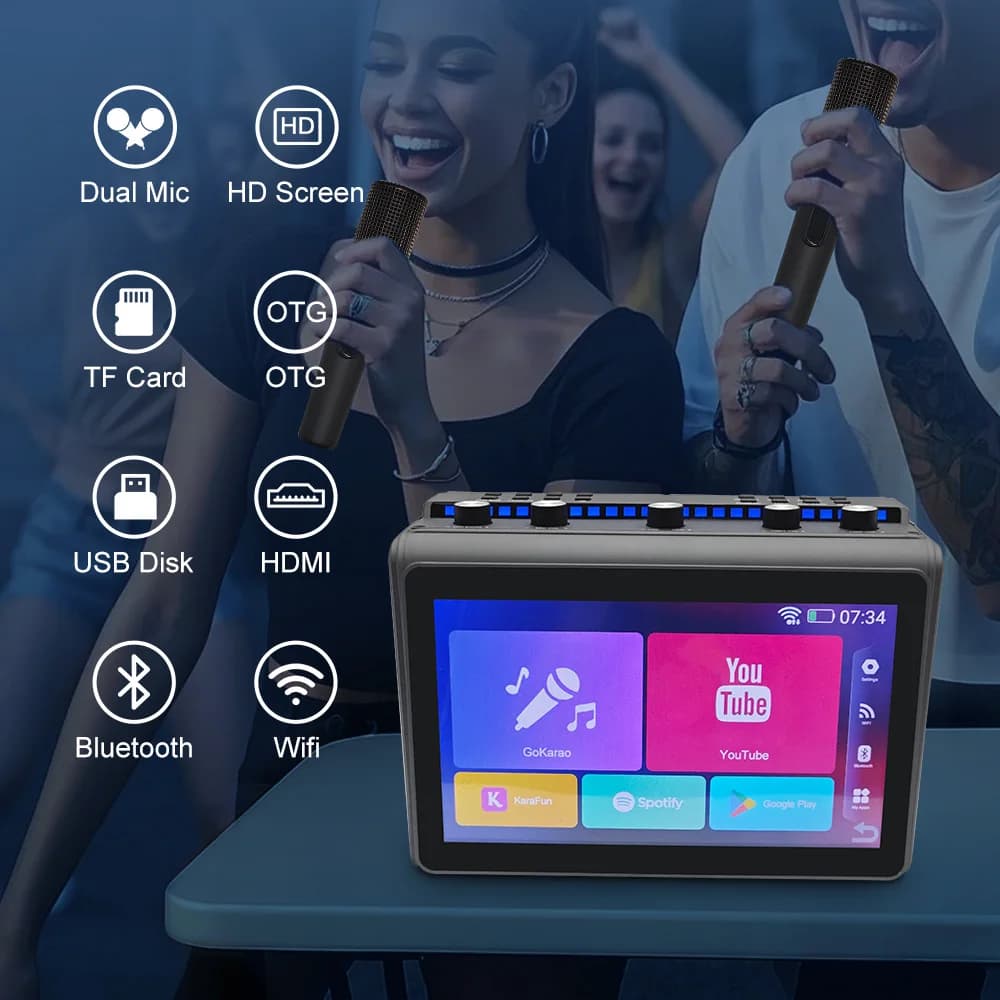 Altoparlante Karaoke Portatile con Microfono Wireless, Macchina Karaoke RGB con Schermo HD, Audio Surround HIFI, Altoparlante Bluetooth con Bassi Potenti, Batteria 6000mAh