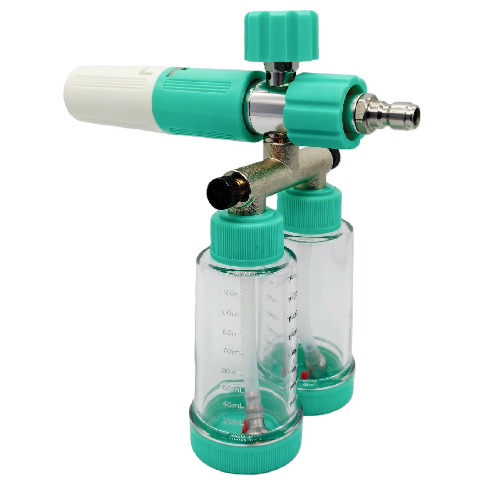 Spruzzatore di schiuma a doppio serbatoio da 100 ml, lancia neve ad alta pressione per autolavaggio, flacone spray per schiuma di sapone da 1/4 di pollice, irrigatore per autolavaggio