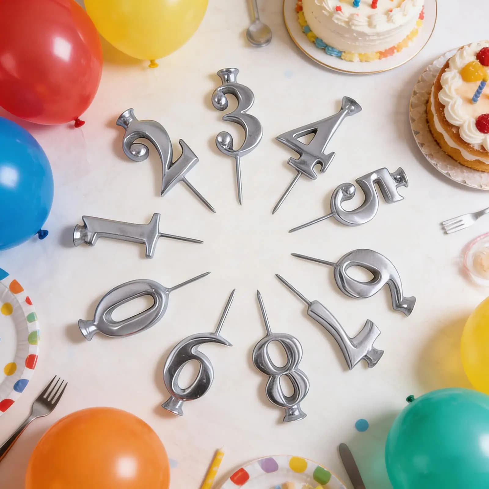 Reusable numbers birthday candle holder set, birthday cake decorations, silver cake decorative topper adjustable candle holder