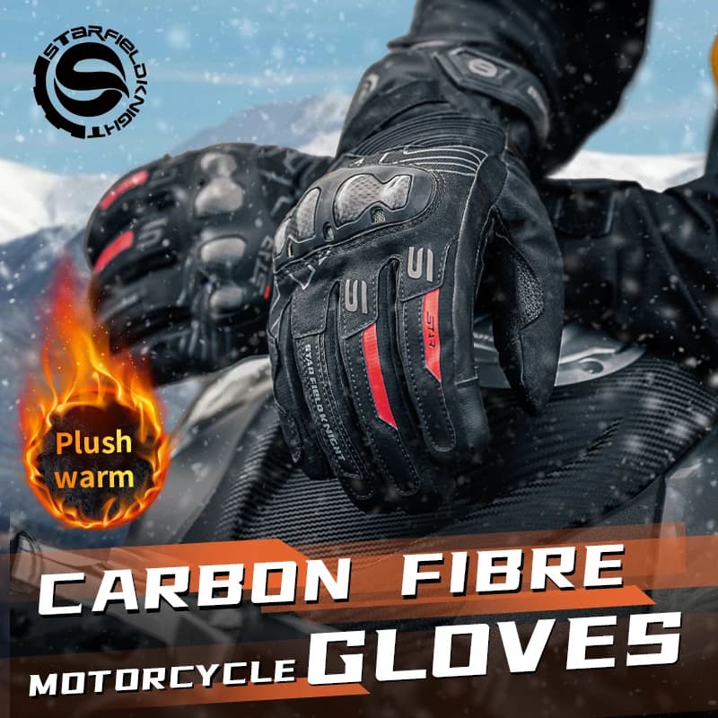 SFK Winter Warm Motorcycle Gloves Carbon Fiber Riding Joint Protection Waterproof Real Goat Leather Non-slip Wear-resistant