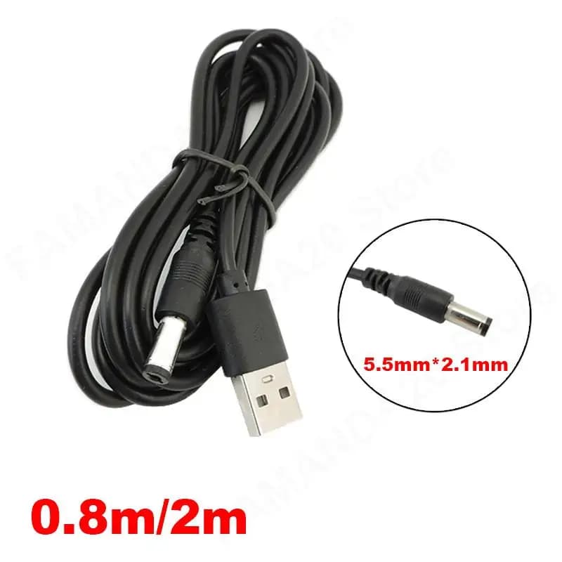 USB 2.0 Maschio A a DC 5,5 mm x 2,1 mm Spina Cavo di alimentazione CC Presa Cavo Linea 5,5 mm * 2,1 mm 80 cm 2 M M20