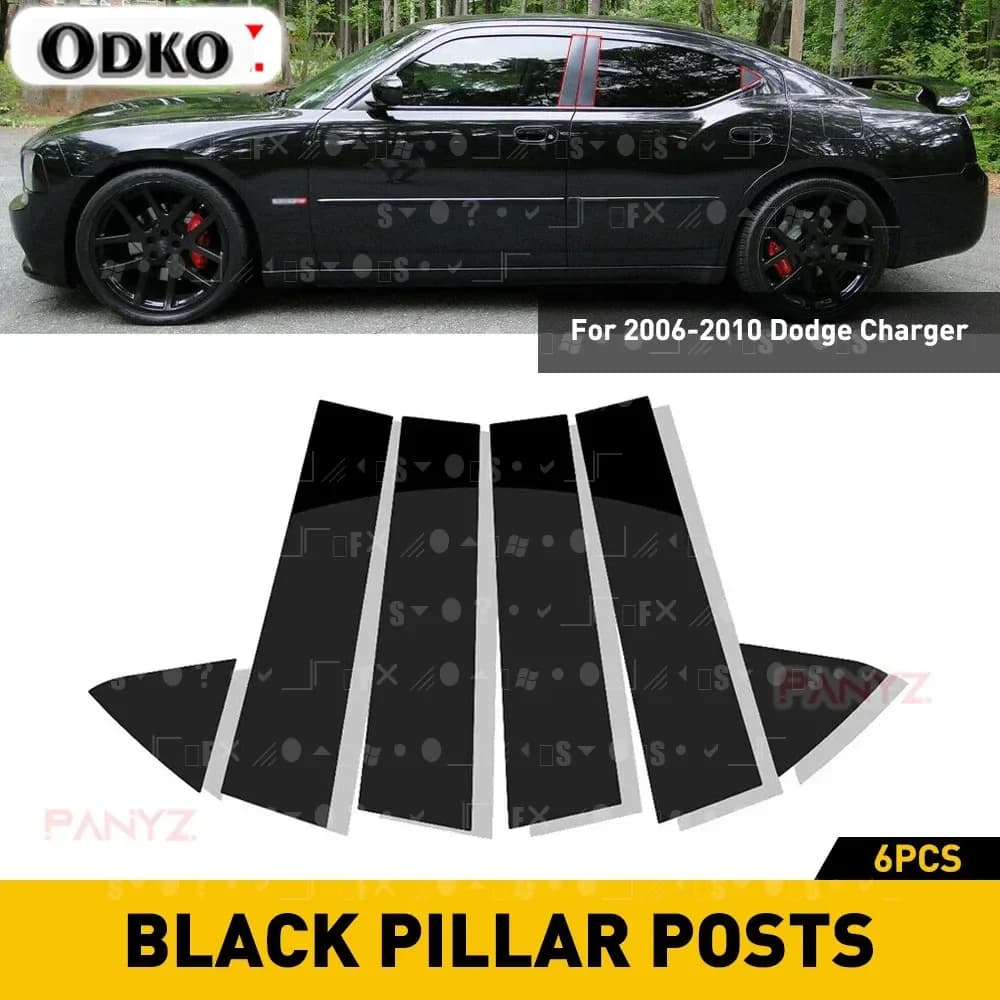 6 pz Auto Nero Lucido Specchio Finestra Porta Pilastro Messaggi Trim Per Dodge Charger 2006 2007 2008 2009 2010 Copertura Adesivo Accessori