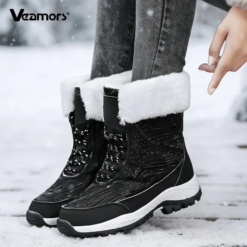 Stivali da neve invernali in peluche Scarponi da trekking da donna antiscivolo Scarpe di cotone calde Scarpe da trekking da passeggio per esterni alte