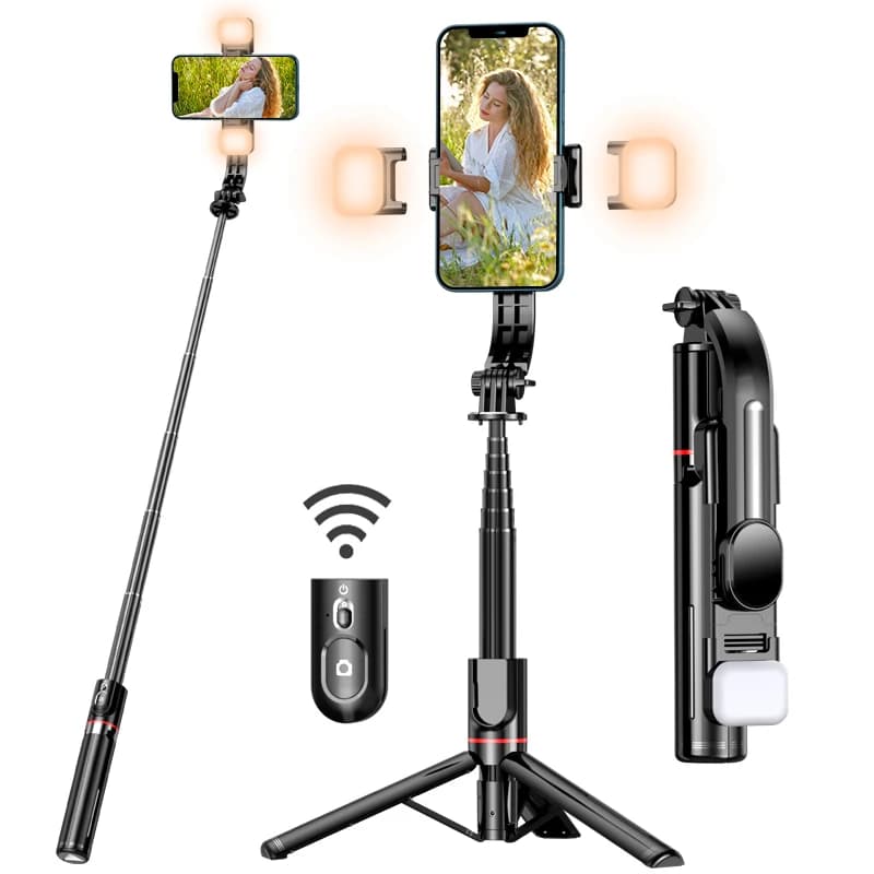 L12d Fill Light Treppiede telescopico Bluetooth senza fili Selfie Stick Supporto stabilizzatore da 1085 mm per Huawei iPhone Xiaomi