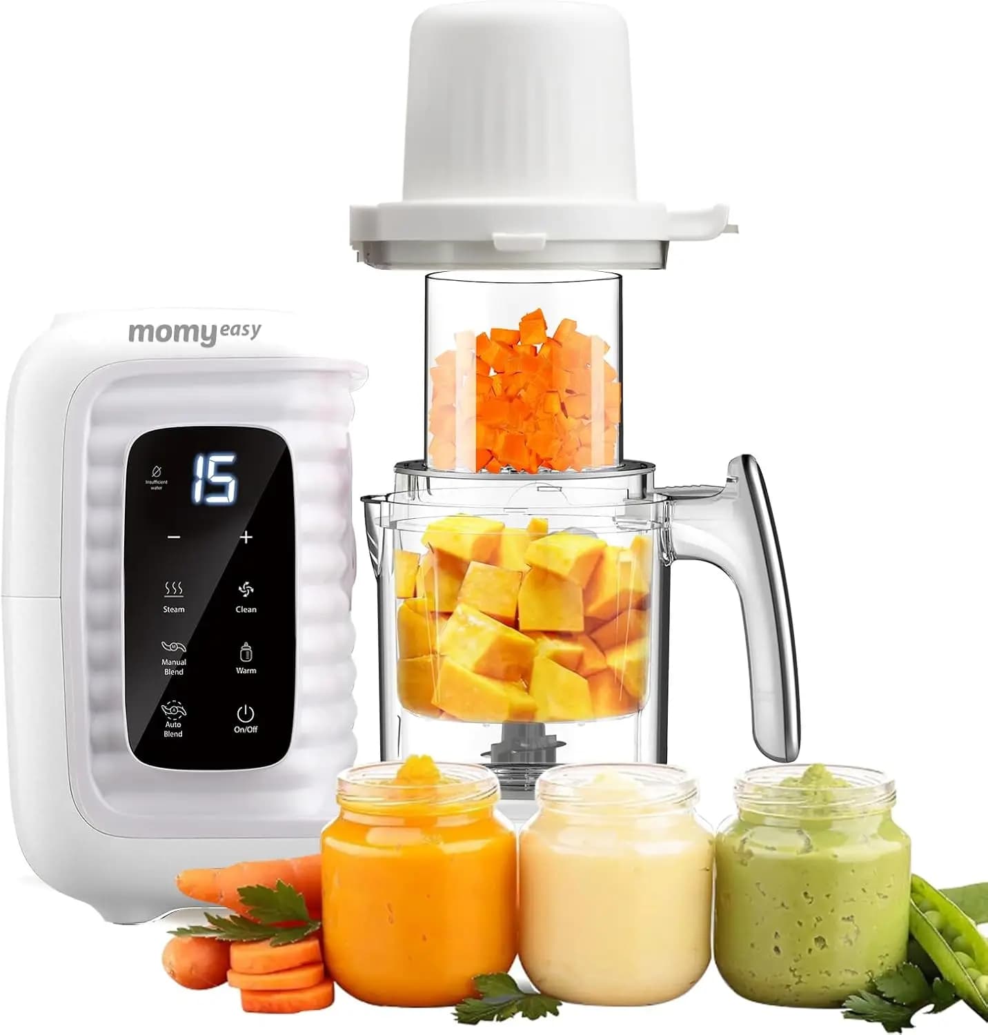 Robot da Cucina Multifunzione per Bambini con Vaporiera, Tritatutto, Frullatore e Scaldabiberon - Cottura Automatica con Controllo Touch