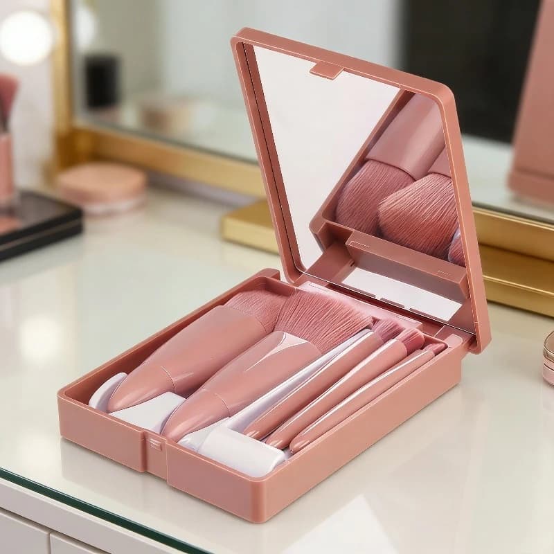 Portable Multi-function Powder Brush Powder Blusher Brush with Mirror Beauty Tools New Travel Makeup Brush Set