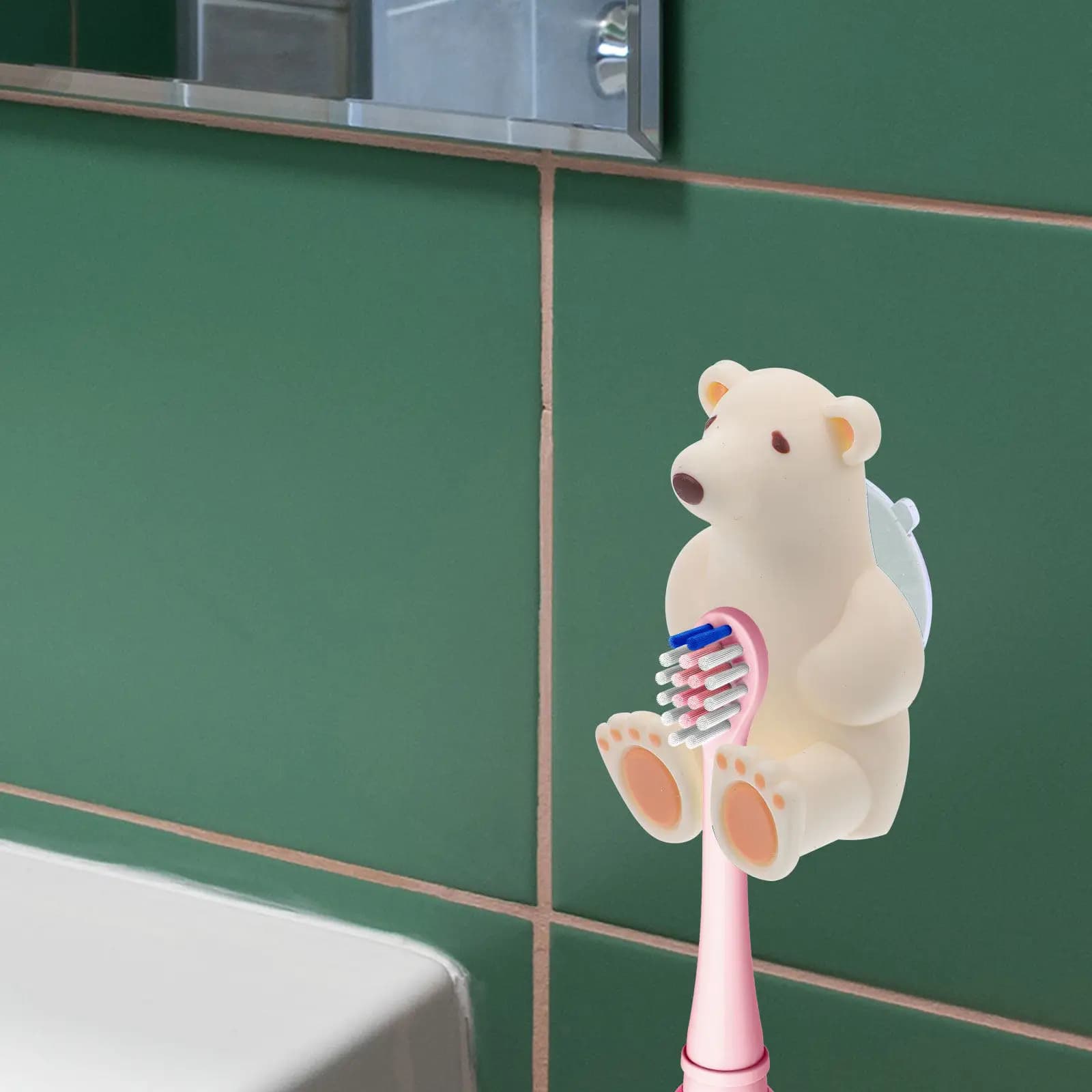 Suction Cup Toothbrush Holder Cartoon Bear Shape Silicone Material Non Deformable Stable Mount for Bathroom Kitchen Washroom
