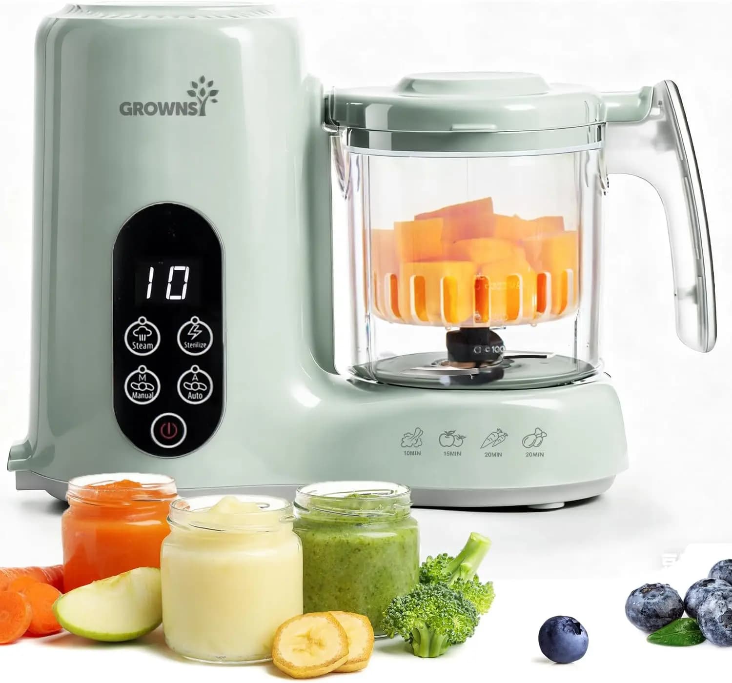 Robot da Cucina per Bambini 2-in-1: Vaporiera e Frullatore, Cottura e Sterilizzazione Automatica, 2 Modalità di Miscelazione, Tritan Senza BPA, Verde