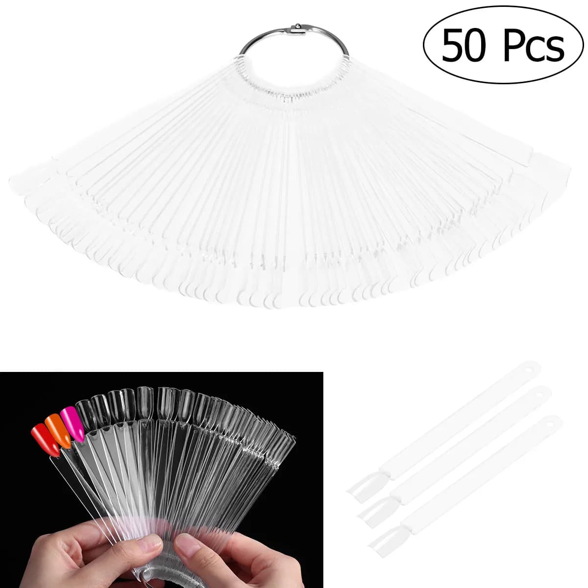 50Pcs Nail Art Color Sticks Fan Display for Practice Design Gel Acrylic Fiberglass French Nails Polish Chart Stand
